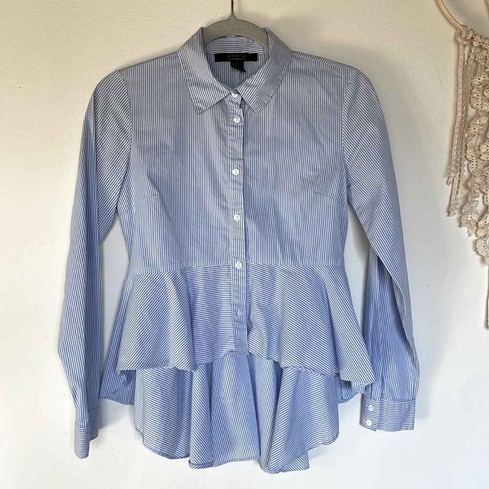 Small Forever21 peplum pinstripe blouse